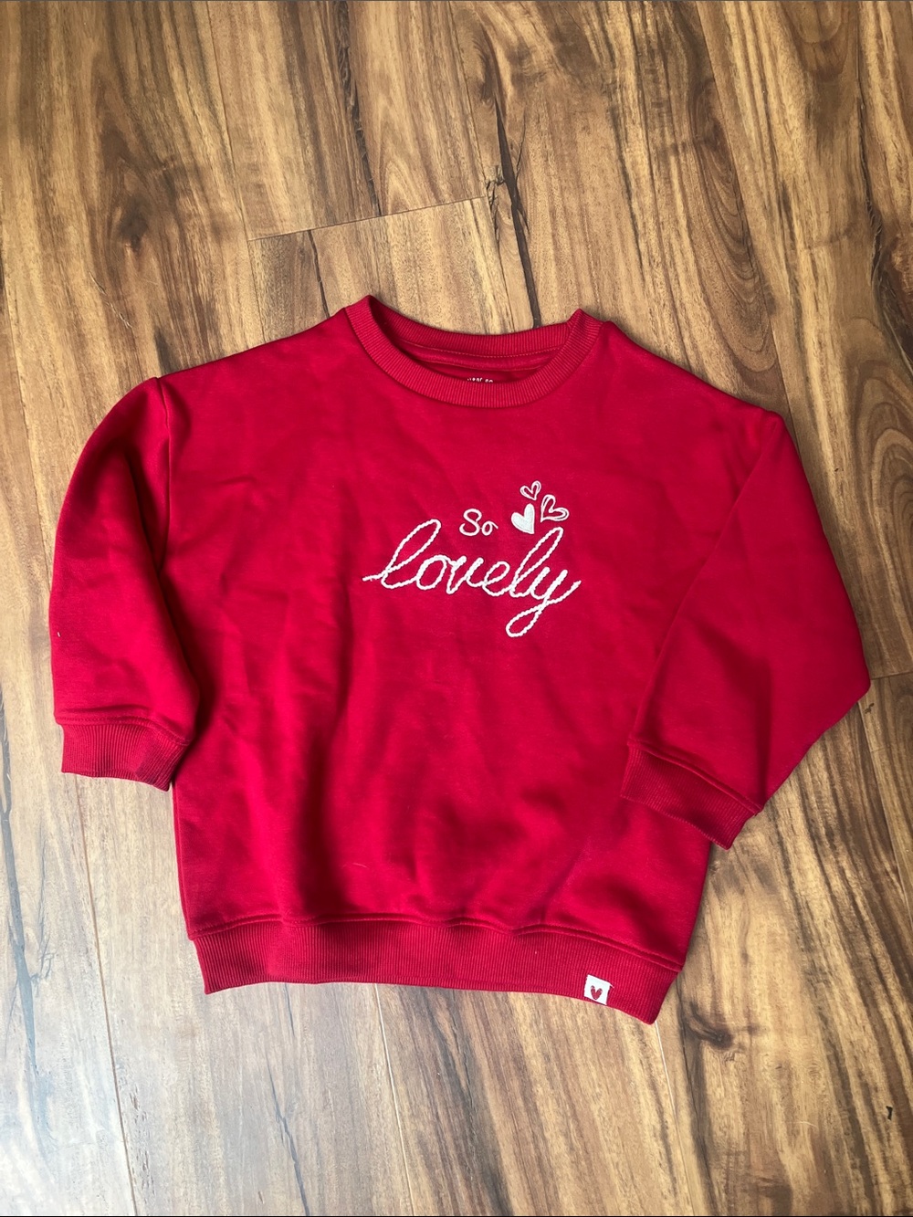 Kids Red 'So Lovely' Embroidered Fleece Sweatshirt